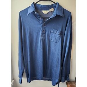 DiFini Knitwear Royal Blue polo long‎ sleeve shirt Sz Large. Made In Hongkong